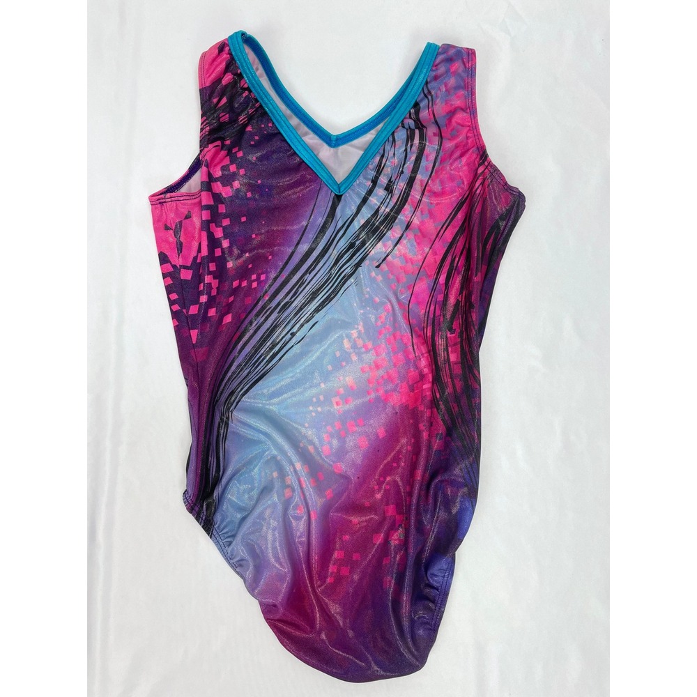 Under Armour Leotard Adult Medium AM Pink Blue Shiny Gymanstics Sleeveless Dance - Picture 2 of 5